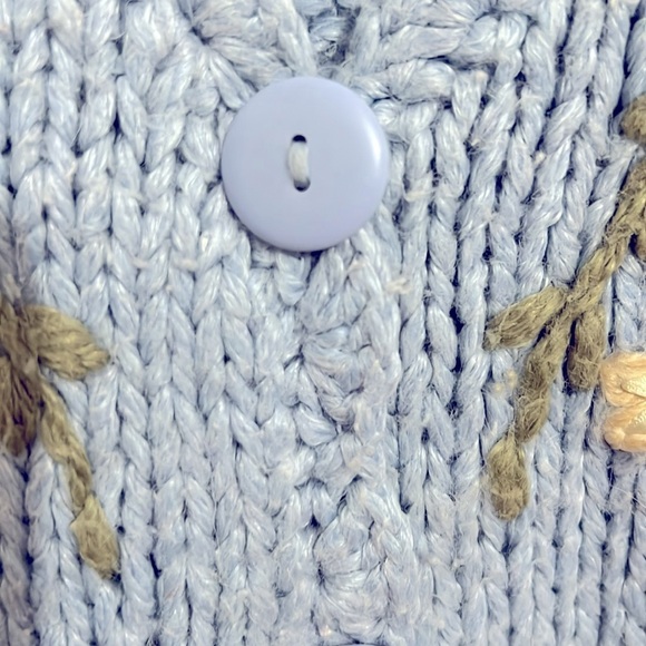 Vintage Cottage Core Grandma Hand Made  Blue Sweater Vest  Floral Embroidery - Picture 4 of 7